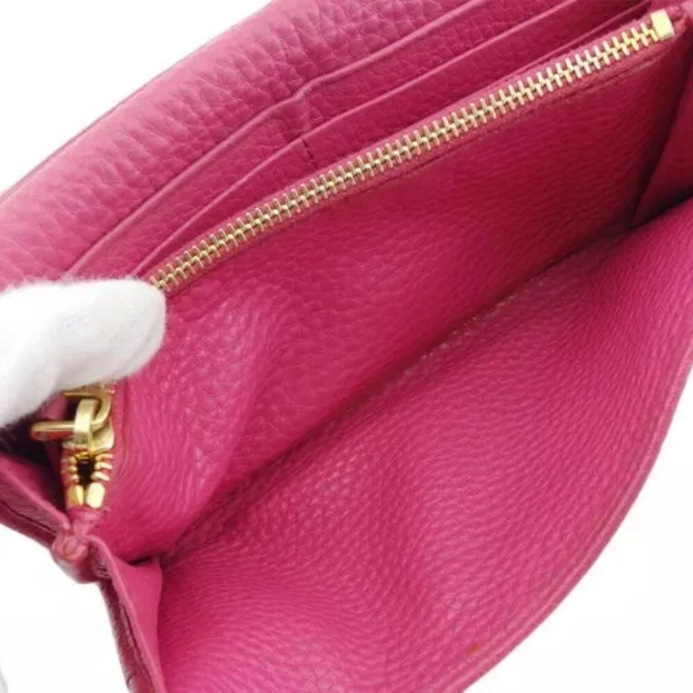 PRADA long wallet logo pink leather x gold hardware Authentic Used - Picture 9 of 9